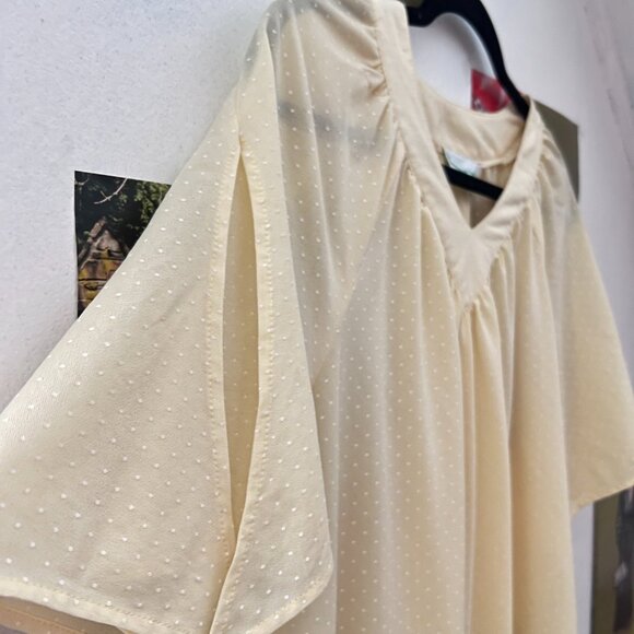 Vintage Yellow Nightgown Flutter Sleeve Dress Sheer Pale Slip Dress - Picture 4 of 4